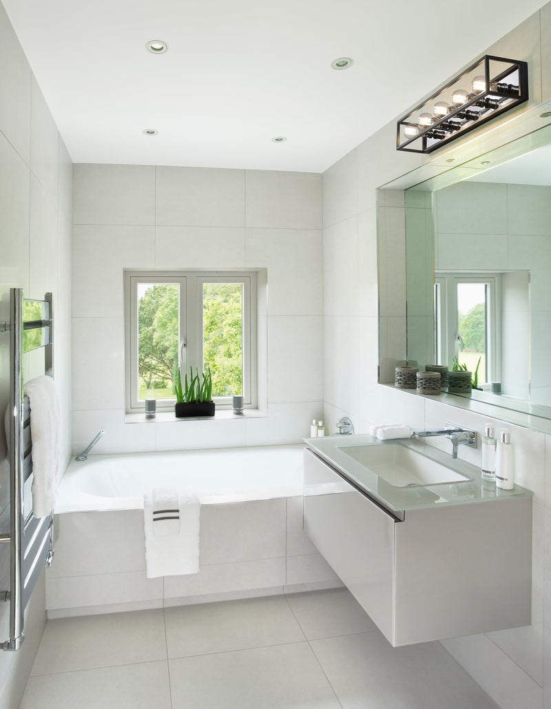 Kube 5 Light 39.5" Vanity in Matte Black + Chrome in a room setting