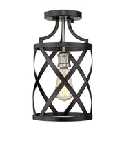 Malcalester 1 Light 8" Flush Mount in Matte Black + Brushed Nickel