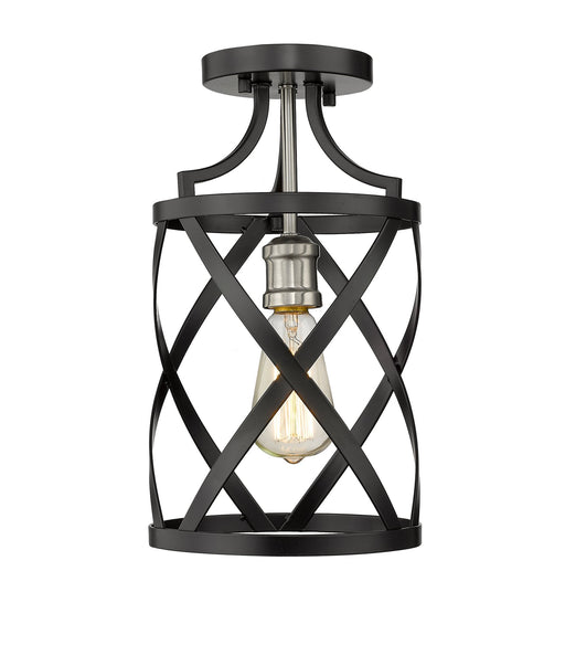 Malcalester 1 Light 8" Flush Mount in Matte Black + Brushed Nickel