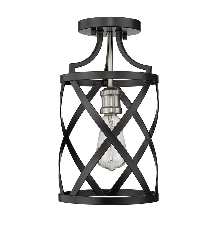 Malcalester 1 Light 8" Flush Mount in Matte Black + Brushed Nickel