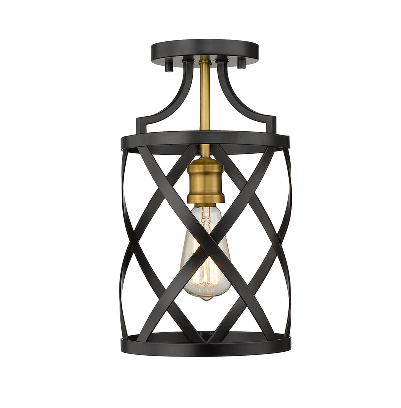 Malcalester 1 Light 8" Flush Mount in Matte Black + Olde Brass