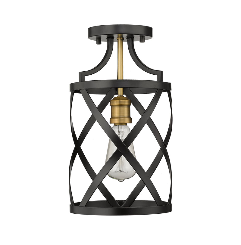 Malcalester 1 Light 8" Flush Mount in Matte Black + Olde Brass