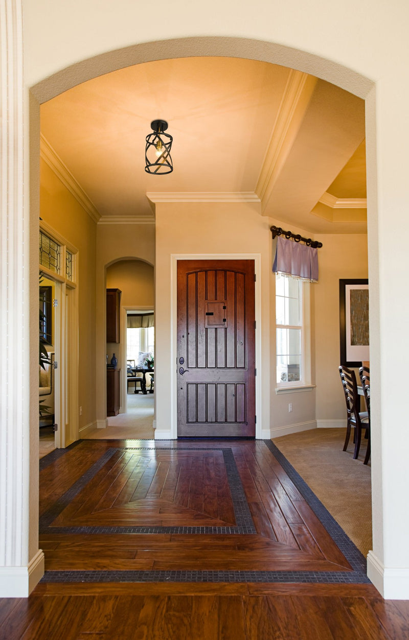 Malcalester 1 Light 8" Flush Mount in Matte Black + Olde Brass in a room setting