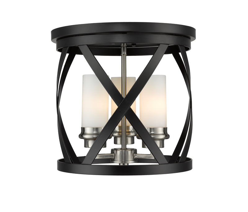 Malcalester 3 Light 13" Flush Mount in Matte Black + Brushed Nickel