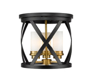 Malcalester 3 Light 13" Flush Mount in Matte Black + Olde Brass