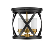 Malcalester 3 Light 13" Flush Mount in Matte Black + Olde Brass