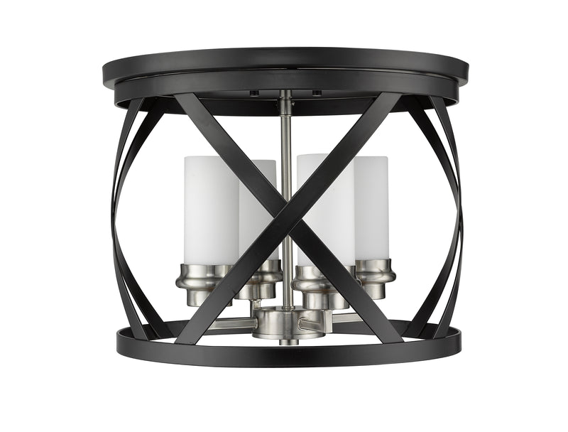 Malcalester 4 Light 15.75" Flush Mount in Matte Black + Brushed Nickel
