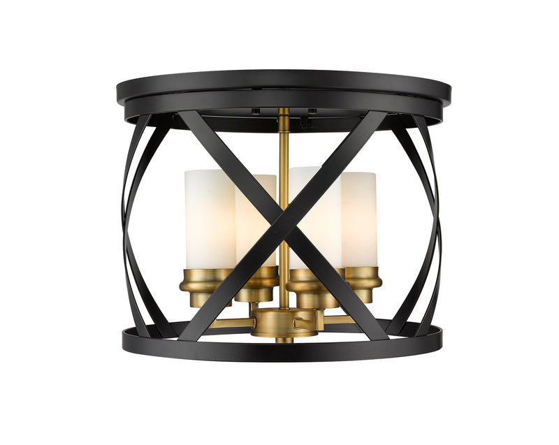 Malcalester 4 Light 15.75" Flush Mount in Matte Black + Olde Brass