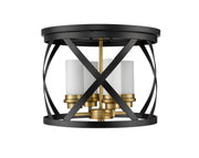 Malcalester 4 Light 15.75" Flush Mount in Matte Black + Olde Brass