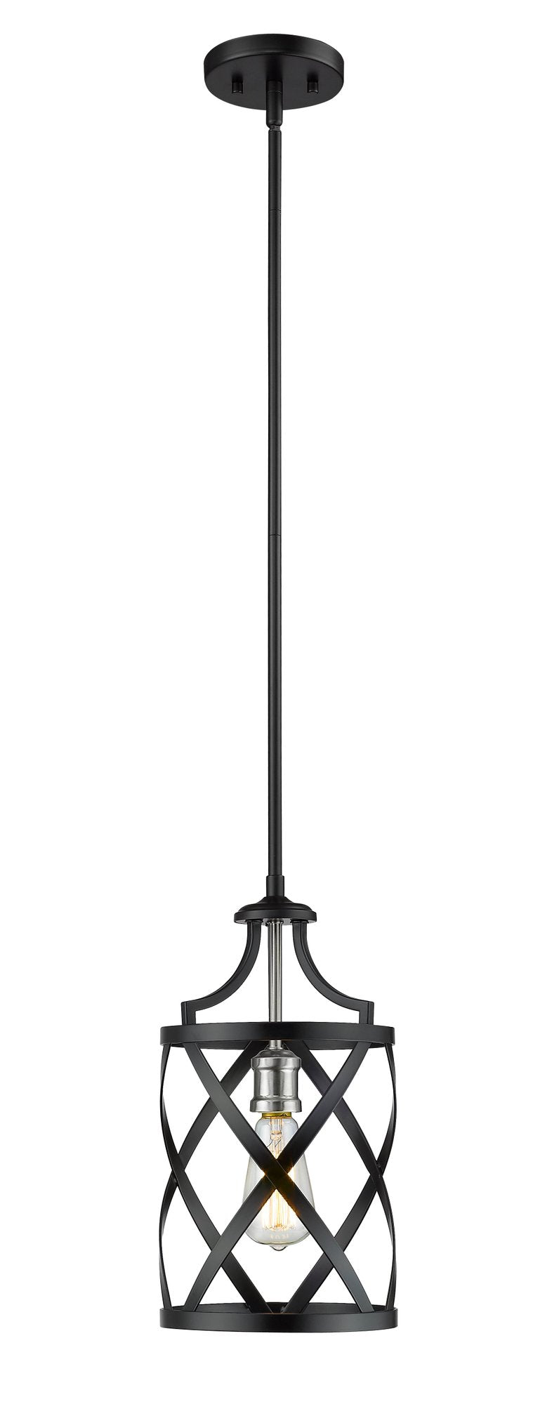Malcalester 1 Light 8" Pendant in Matte Black + Brushed Nickel