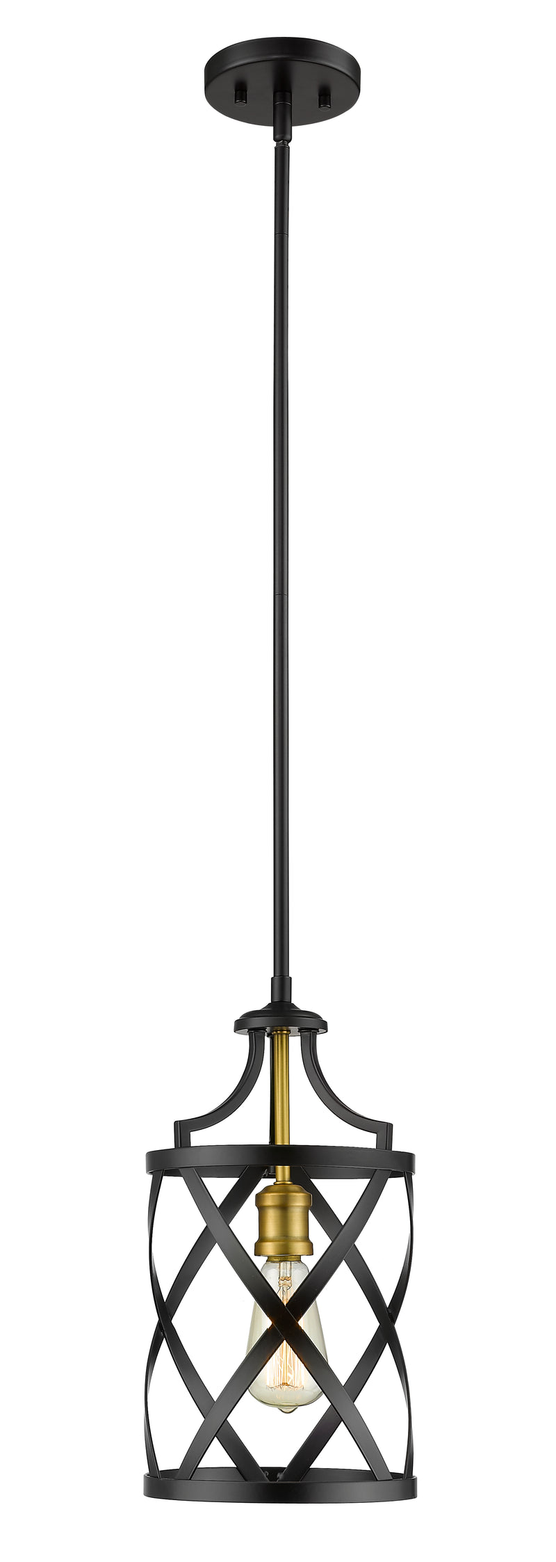 Malcalester 1 Light 8" Pendant in Matte Black + Olde Brass