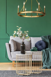 Barclay 6 Light 25" Chandelier in Olde Brass in a room setting