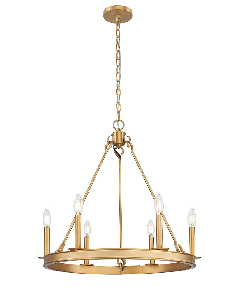 Barclay 6 Light 25" Chandelier in Rubbed Brass