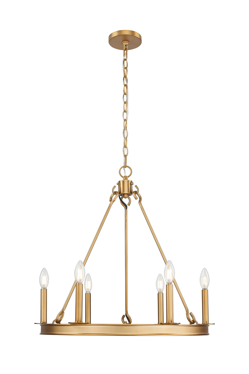 Barclay 6 Light 25" Chandelier in Rubbed Brass