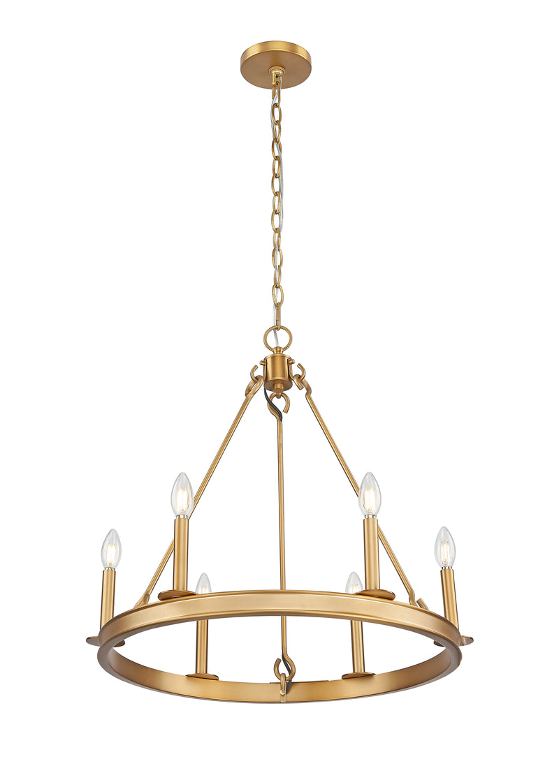 Barclay 6 Light 25" Chandelier in Rubbed Brass