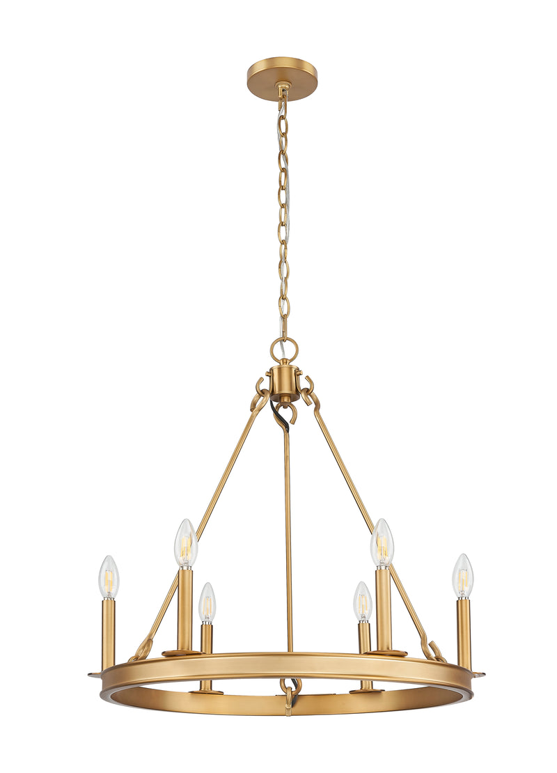 Barclay 6 Light 25" Chandelier in Rubbed Brass