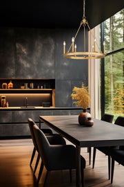 Barclay 6 Light 25" Chandelier in Rubbed Brass in a room setting