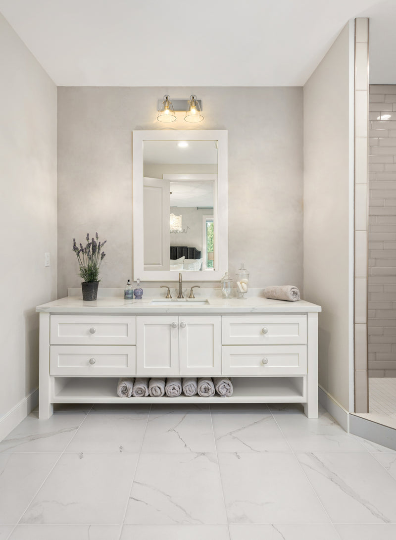 Harper 2 Light 15.5" Vanity in Brushed Nickel in a room setting