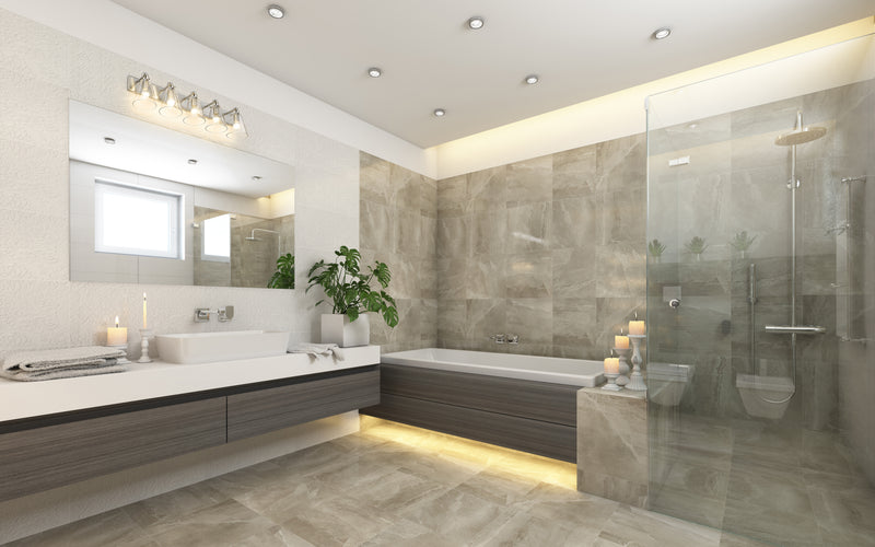 Harper 5 Light 39.75" Vanity in Brushed Nickel in a room setting
