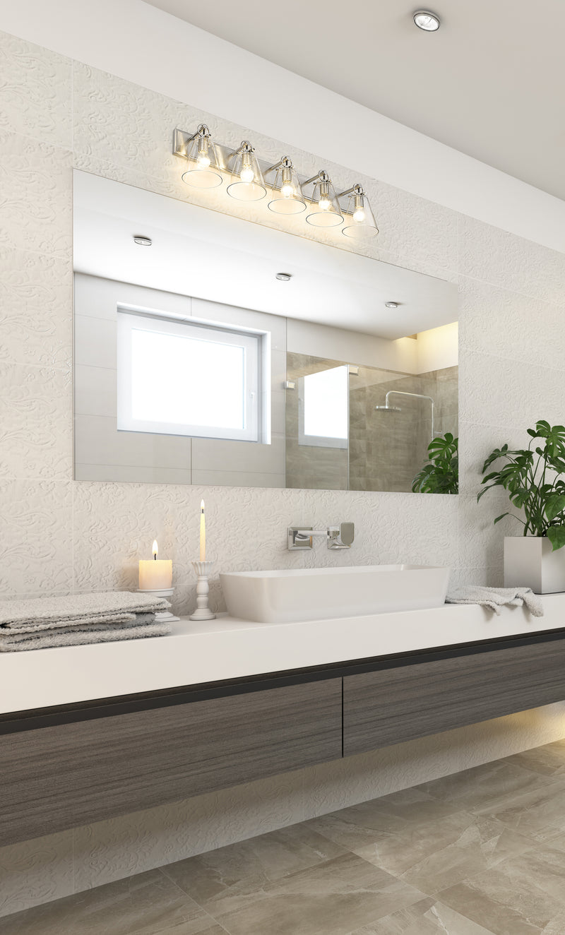 Harper 5 Light 39.75" Vanity in Brushed Nickel in a room setting