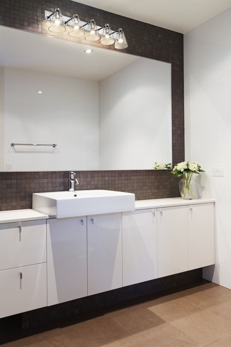Harper 5 Light 39.75" Vanity in Chrome in a room setting