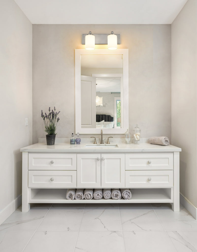 Soledad 2 Light 16.25" Vanity in Brushed Nickel in a room setting