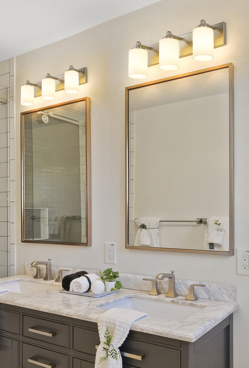 Soledad 3 Light 23" Vanity in Brushed Nickel in a room setting