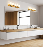 Soledad 5 Light 38.75" Vanity in Brushed Gold in a room setting