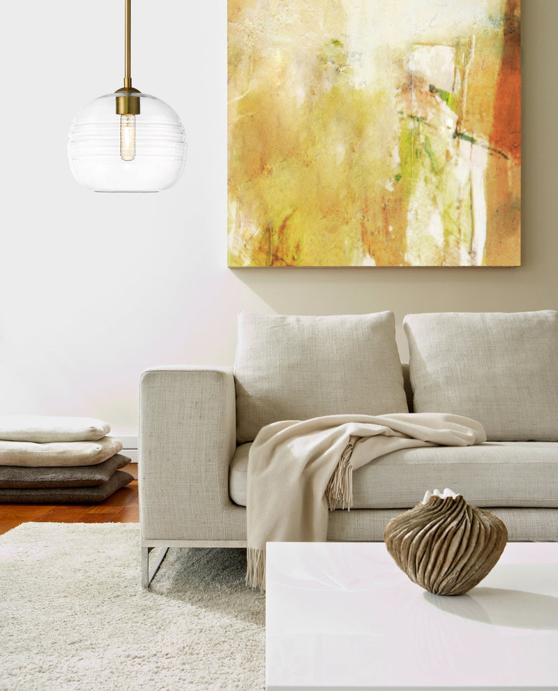 Harmony 1 Light 10" Pendant in Olde Brass in a room setting