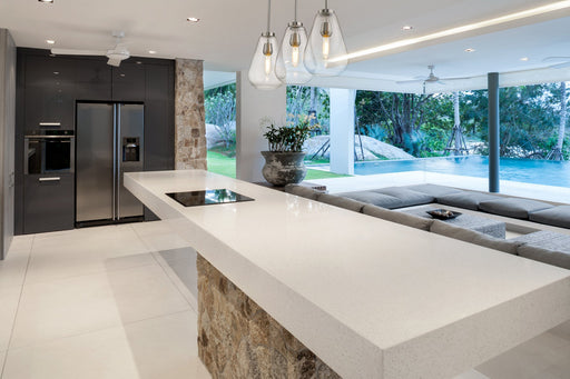 Ayra 3 Light 36" Linear Pendant in Brushed Nickel in a room setting