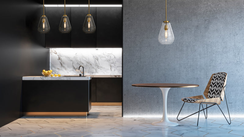 Ayra 3 Light 36" Linear Pendant in Olde Brass in a room setting