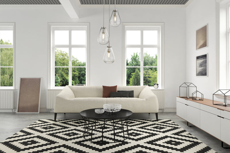 Ayra 3 Light 18" Pendant in Brushed Nickel in a room setting