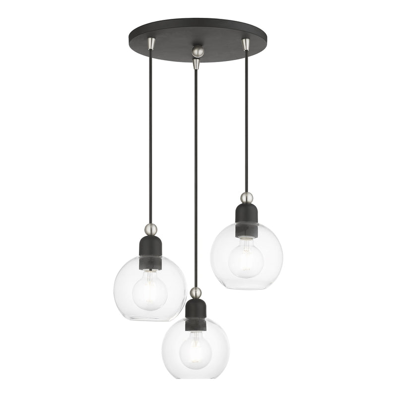 Downtown 3-Light Cluster Pendant in Black with Brushed Nickel Accents