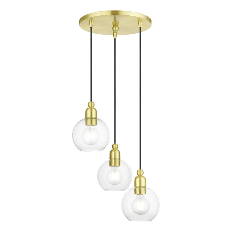 Downtown 3-Light Cluster Pendant in Satin Brass