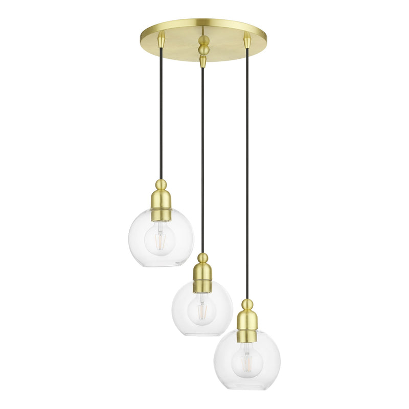 Downtown 3-Light Cluster Pendant in Satin Brass