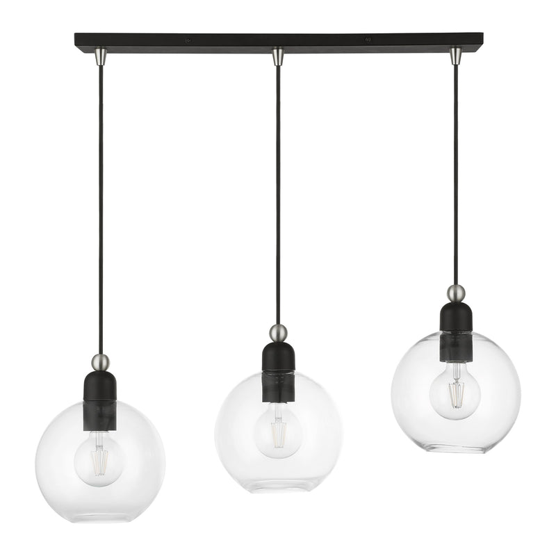 Downtown 3-Light Linear Chandelier in Black with Brushed Nickel Accents