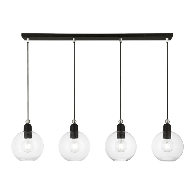 Downtown 4-Light Linear Chandelier in Black with Brushed Nickel Accents