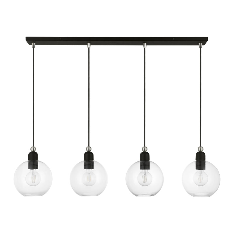 Downtown 4-Light Linear Chandelier in Black with Brushed Nickel Accents