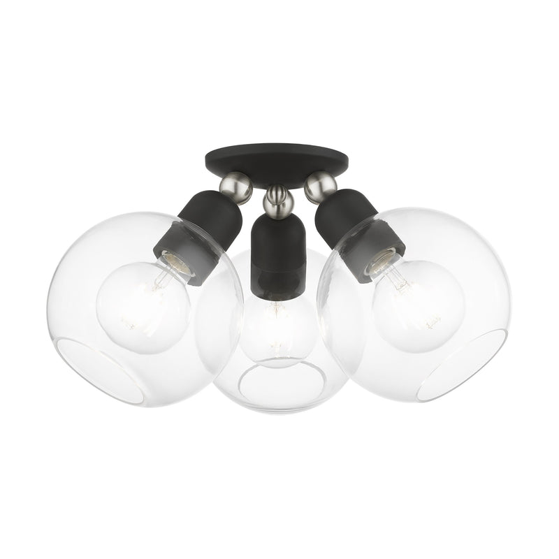 Downtown 3-Light Semi-Flush Mount in Black with Brushed Nickel Accents
