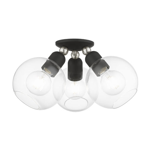 Downtown 3-Light Semi-Flush Mount in Black with Brushed Nickel Accents