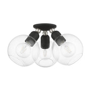 Downtown 3-Light Semi-Flush Mount in Black with Brushed Nickel Accents