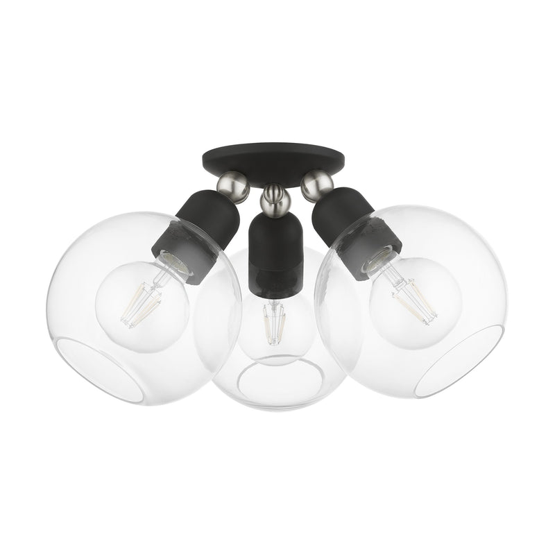 Downtown 3-Light Semi-Flush Mount in Black with Brushed Nickel Accents
