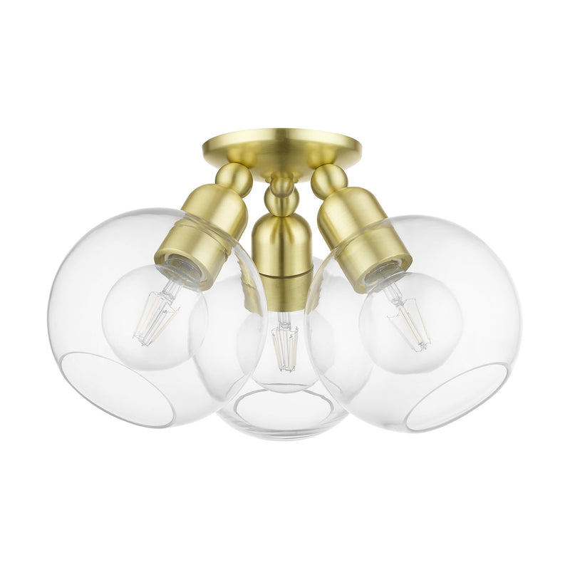 Downtown 3-Light Semi-Flush Mount in Satin Brass