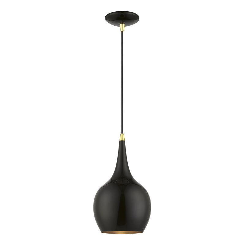 Andes Mini Pendant in Shiny Black with Polished Brass Accents