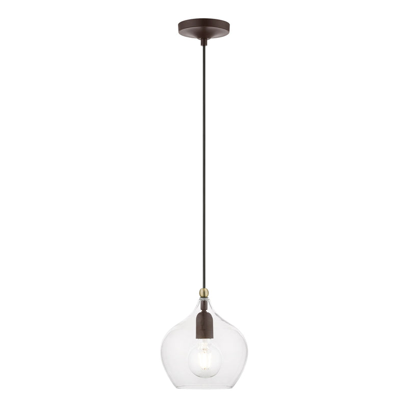 Aldrich 8" Pendant in Bronze with Antique Brass Accents