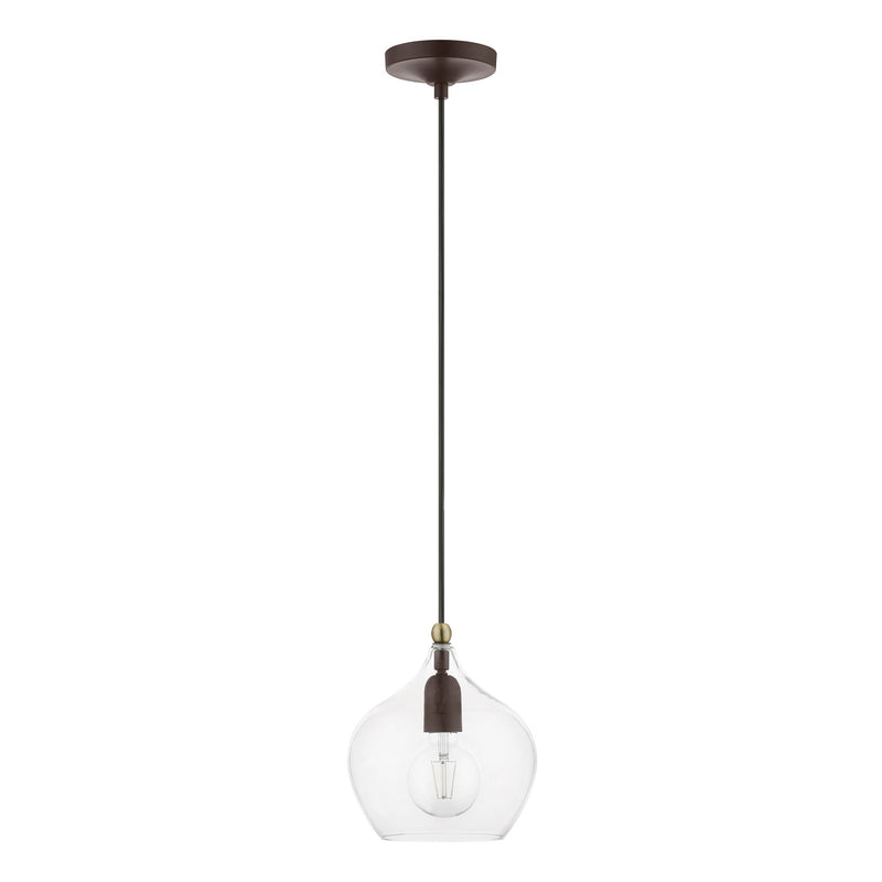 Aldrich 8" Pendant in Bronze with Antique Brass Accents