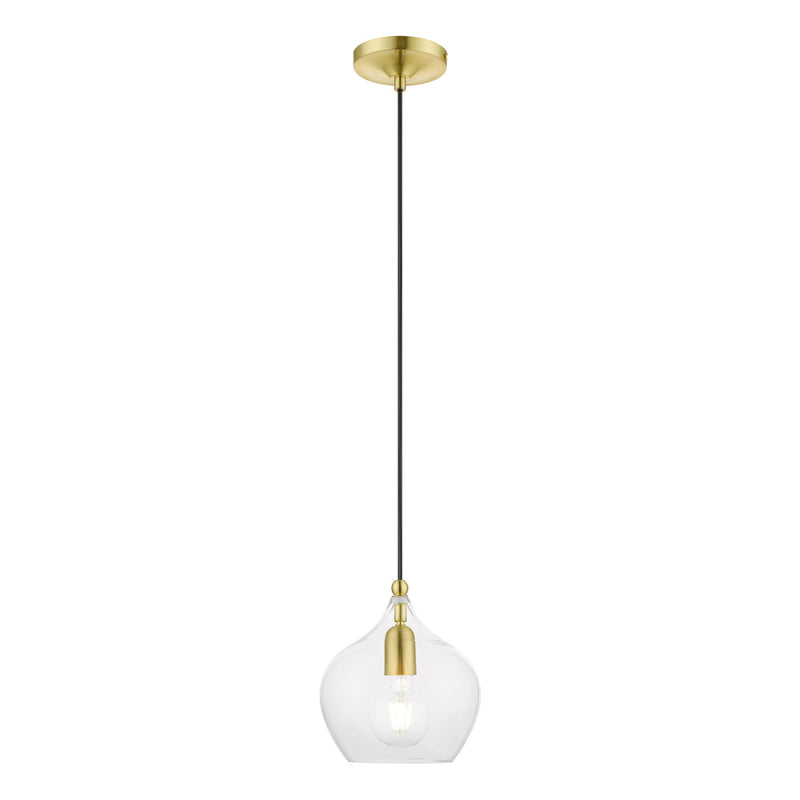 Aldrich 8" Pendant in Satin Brass with Polished Brass Accents