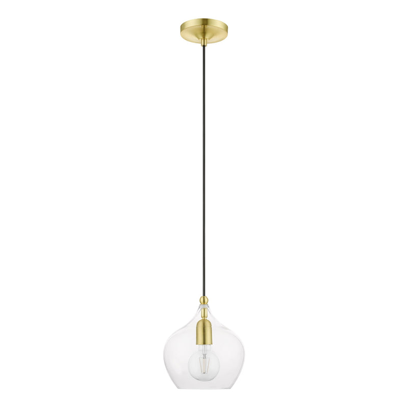 Aldrich 8" Pendant in Satin Brass with Polished Brass Accents