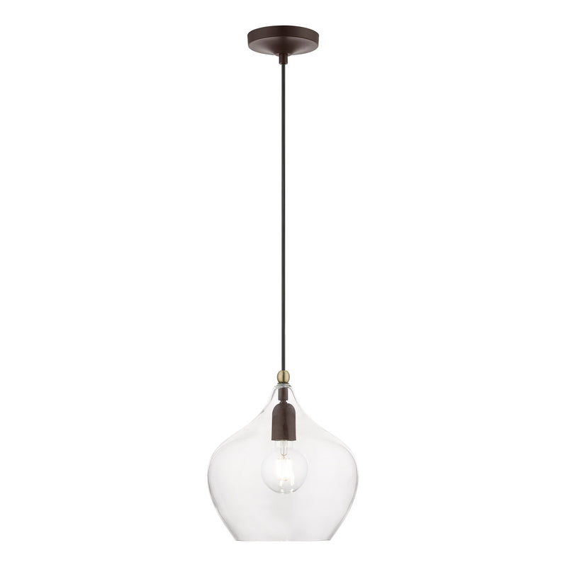 Aldrich 9.75" Pendant in Bronze with Antique Brass Accents