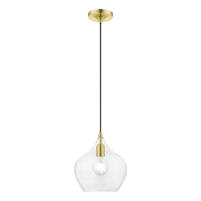 Aldrich 9.75" Pendant in Satin Brass with Polished Brass Accents